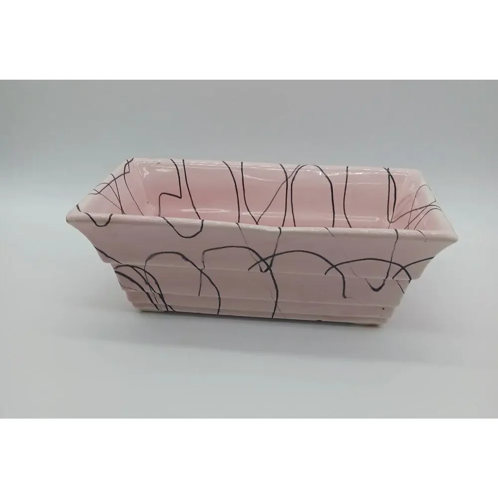Vintage Hull Pottery Pink Black Drizzle Abstract Rectangular Planter MCM USA F3